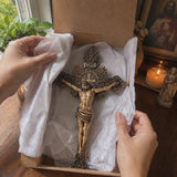 Hand-Carved Solid Maple Wood St. Benedict Crucifix – Christian Wall Cross