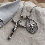 Jesus Cross and Virgin Mary Combination Necklace Pendant
