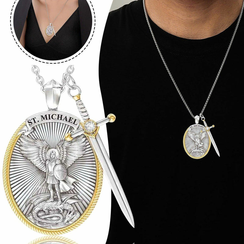 The Protection Amulet of St. Michael Archangel with a Sword Pendant Ne BGCOPPER