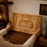 Hand-Carved Boxwood Last Supper Wall Art – Jesus & 12 Apostles Christian Relief Sculpture