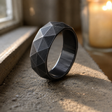 Geometric Faceted Faith Ring – Black Antiqued Copper Band - side view