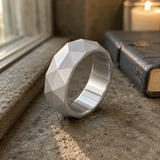 Geometric Faceted Faith Ring – Black Antiqued Copper Band - design detail