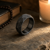 Geometric Faceted Faith Ring – Black Antiqued Copper Band - craftsmanship detail