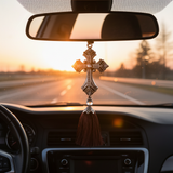 Sunset drive with crystal cross