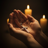 Two hands cradling - candlelight prayer