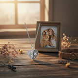 Wooden table dog photo collar - pet memorial scene