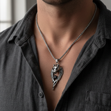 Worn on chest dark grey open collar