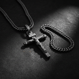 Jesus Crucifixion S925K Silver Crucifix Pendant- with 5mm Titanium Cuban Chain