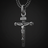 Jesus Crucifixion S925K Silver Crucifix Pendant- with 5mm Titanium Cuban Chain