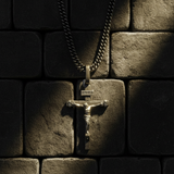 Jesus Crucifixion S925K Silver Crucifix Pendant- with 5mm Titanium Cuban Chain