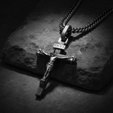 Jesus Crucifixion S925K Silver Crucifix Pendant- with 5mm Titanium Cuban Chain