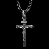 Jesus Crucifixion S925K Silver Crucifix Pendant- with 5mm Titanium Cuban Chain