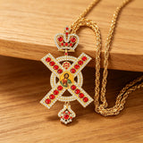 Royal Crown Monogram X Christ Icon Cross Pendant Necklace