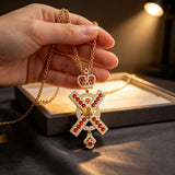 Royal Crown Monogram X Christ Icon Cross Pendant Necklace