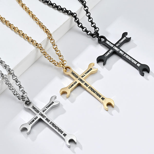 Men's Stainless Steel Wrench Cross Necklace