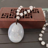 Natural White Chalcedony Virgin Mary Holding Baby Jesus pendant