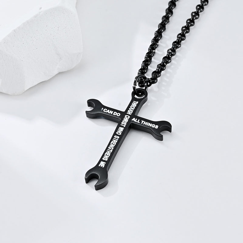 Men's Stainless Steel Wrench Cross Necklace