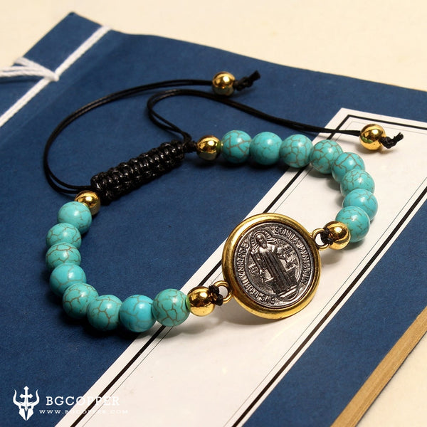 Prayer of Saint Benedict Precious Turquoise Stone Bracelet