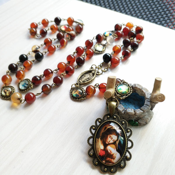 Natural Agate Rosary - Chaplet of the Seven Sorrows