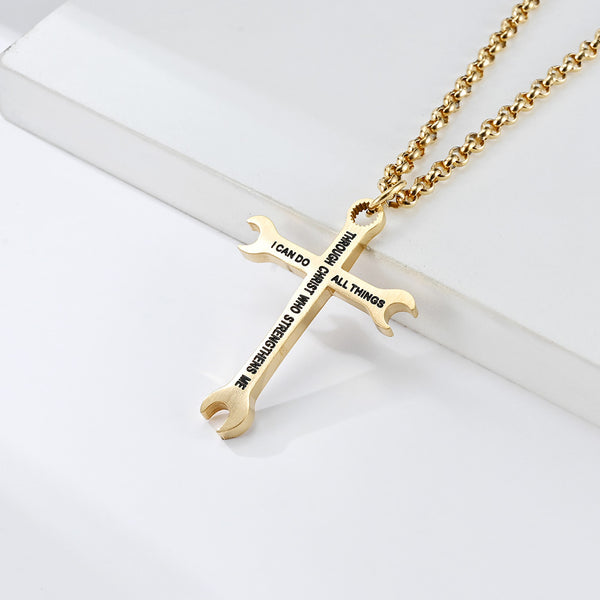Men's Stainless Steel Wrench Cross Necklace