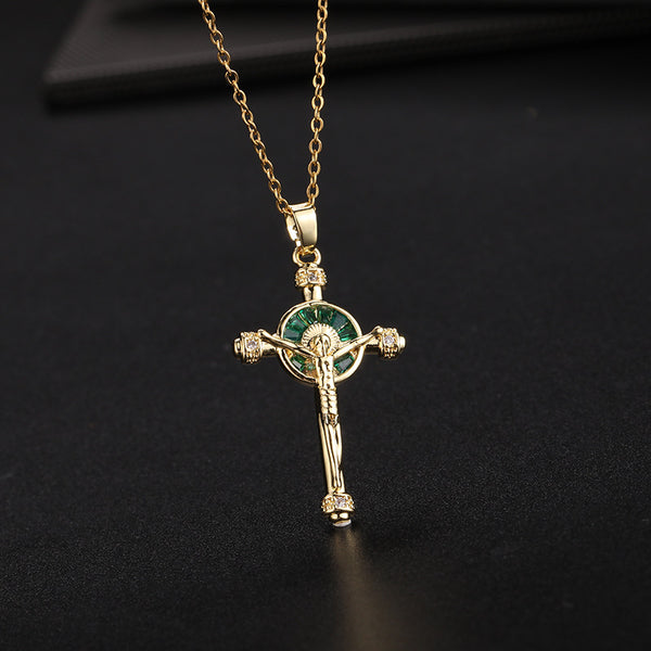 Creative design niche copper micro-set color zircon cross necklace pendant Europe and the United States