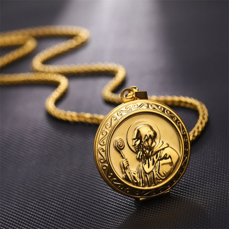 Saint Benedict Medal Photo Locket Necklace - Baptism Gift