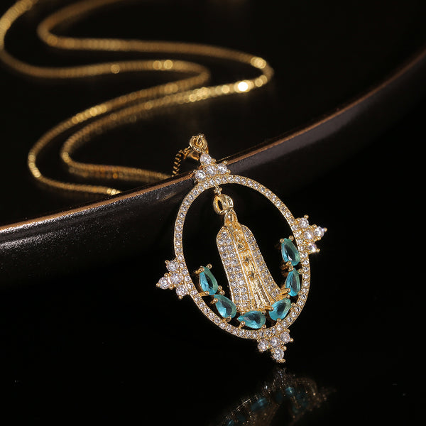 Luxury Geometric Zircon Madonna Pendant