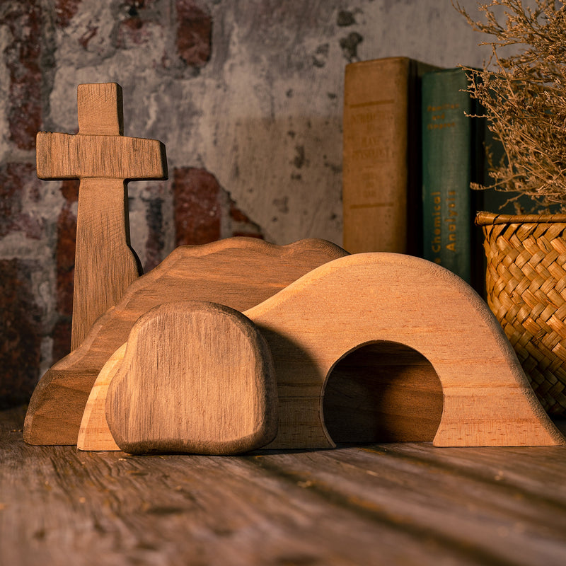 Bgcopper Solid Wood Empty Tomb with Jesus Easter Scene Decoration - Artwork for Home