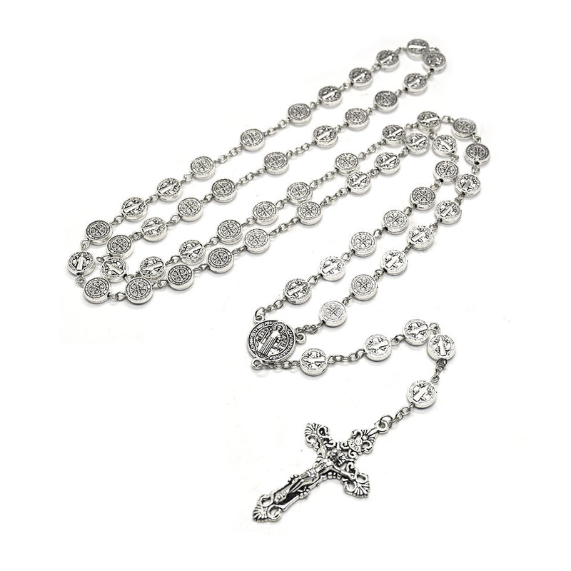 Vintage Silver Saint Benedict Rosary Necklace