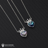 S925 Sterling Silver Crown Necklace Eternal Heart Crystal Pendant - BGCOPPER