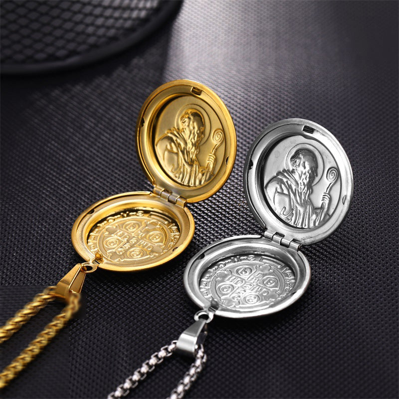 Saint Benedict Medal Photo Locket Necklace - Baptism Gift