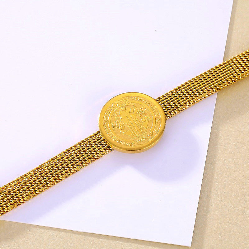 Saint Benedict Medal 18K Gold Plated Bracelet - Adjustable Size