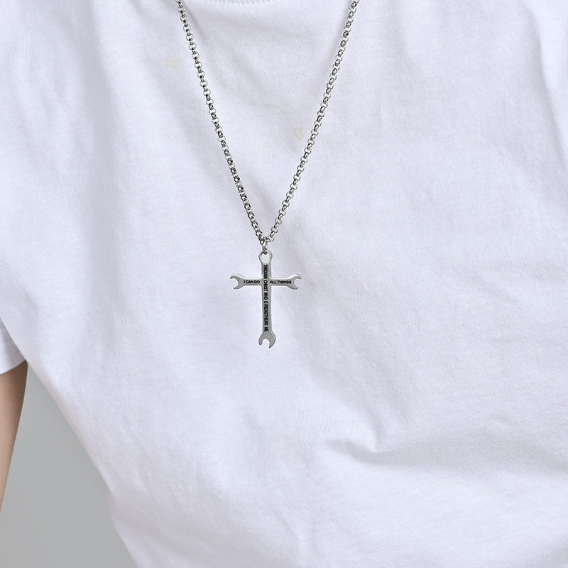 Men's Stainless Steel Wrench Cross Necklace