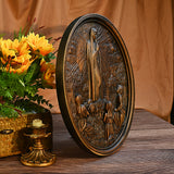 Our Lady of Fatima Wood Carving Decoration - Virgin Wall Pendant