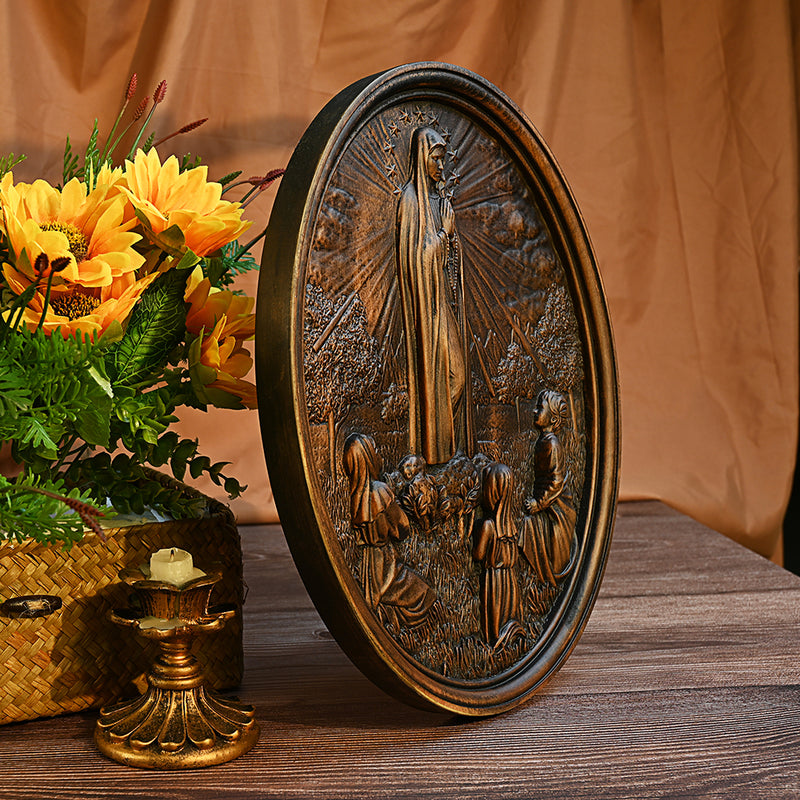 Our Lady of Fatima Wood Carving Decoration - Virgin Wall Pendant