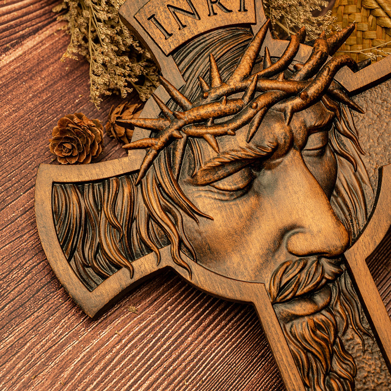Jesus Holy Crown of Thorns Wood Cross, Christ delivered us from the curse of sin