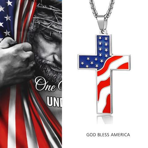 GOD BLESS AMERICA-AMERICAN FLAG CRUCIFIX - BGCOPPER