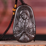 Ebony Virgin Mary Wood Carved Pendant