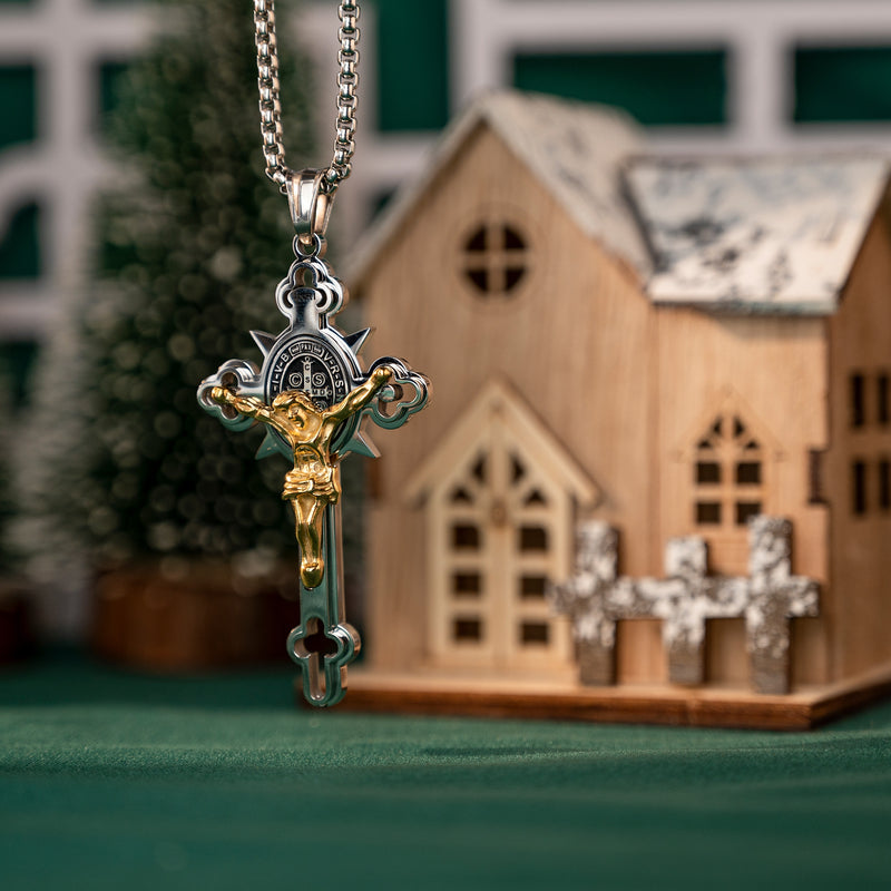 St. Benedict Exorcism Cross Necklace - Bless you and your family