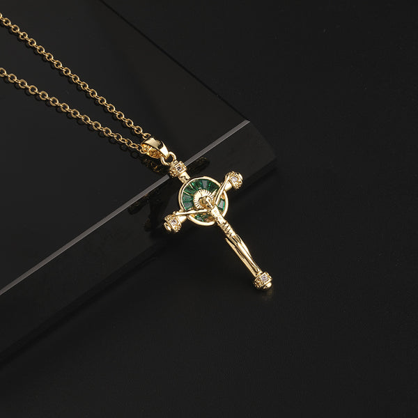 Creative design niche copper micro-set color zircon cross necklace pendant Europe and the United States