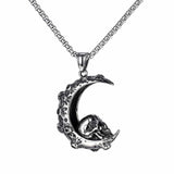Crescent Moon Skull Necklace, Gothic Jewelry, Skull Moon Pendant - BGCOPPER