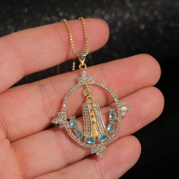 Luxury Geometric Zircon Madonna Pendant