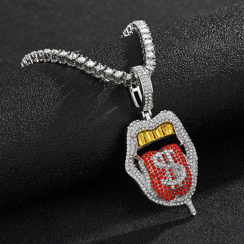 Iced Out Bling CZ Cubic Zirconia Tongue Pendant