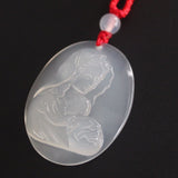 Natural White Chalcedony Virgin Mary Holding Baby Jesus pendant