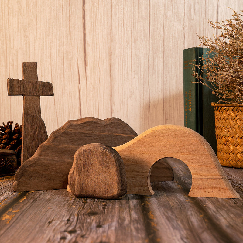 Bgcopper Solid Wood Empty Tomb with Jesus Easter Scene Decoration - Artwork for Home