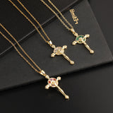 Creative design niche copper micro-set color zircon cross necklace pendant Europe and the United States