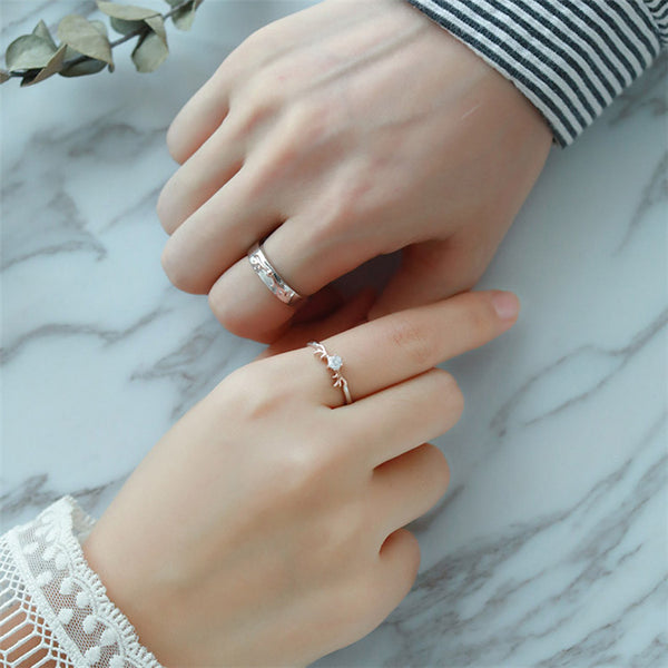 Couples Antlers Matching Promise Ring in Sterling Silver