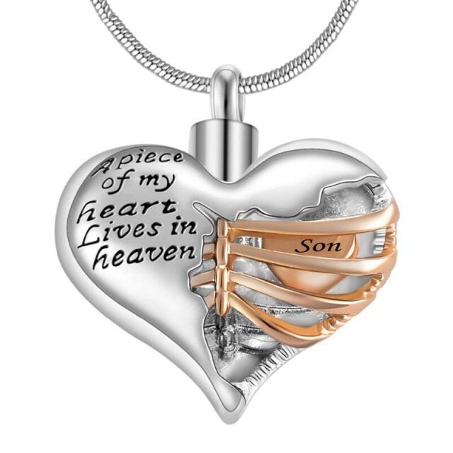 A piece of my heart lives in heaven Necklace - Memorial urn heart cremation necklace