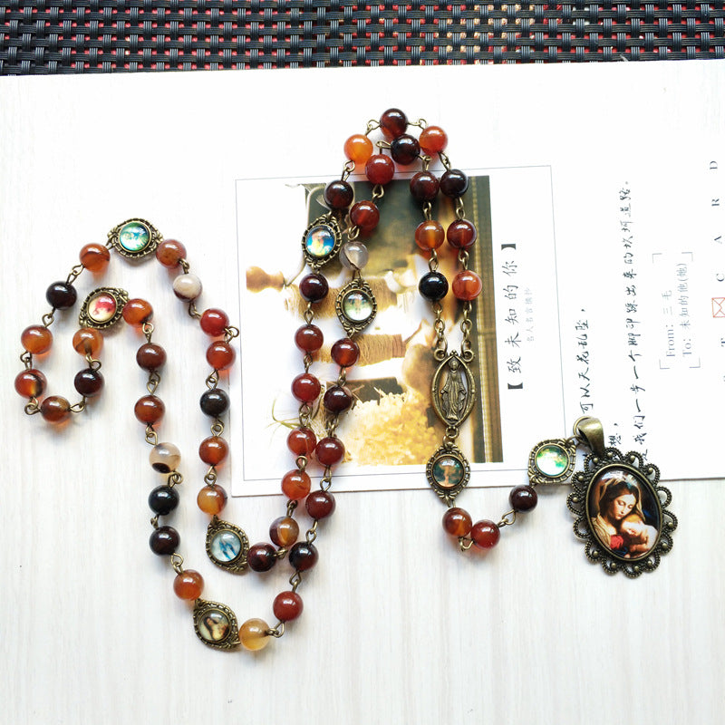 Natural Agate Rosary - Chaplet of the Seven Sorrows