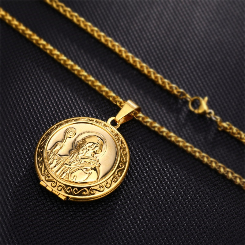 Saint Benedict Medal Photo Locket Necklace - Baptism Gift